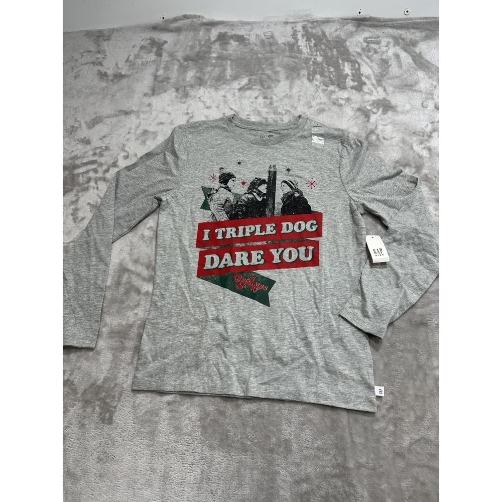 GAP Kids T-Shirt Boys Size Large Gray Long Sleeve A Christmas Story Theme NWT